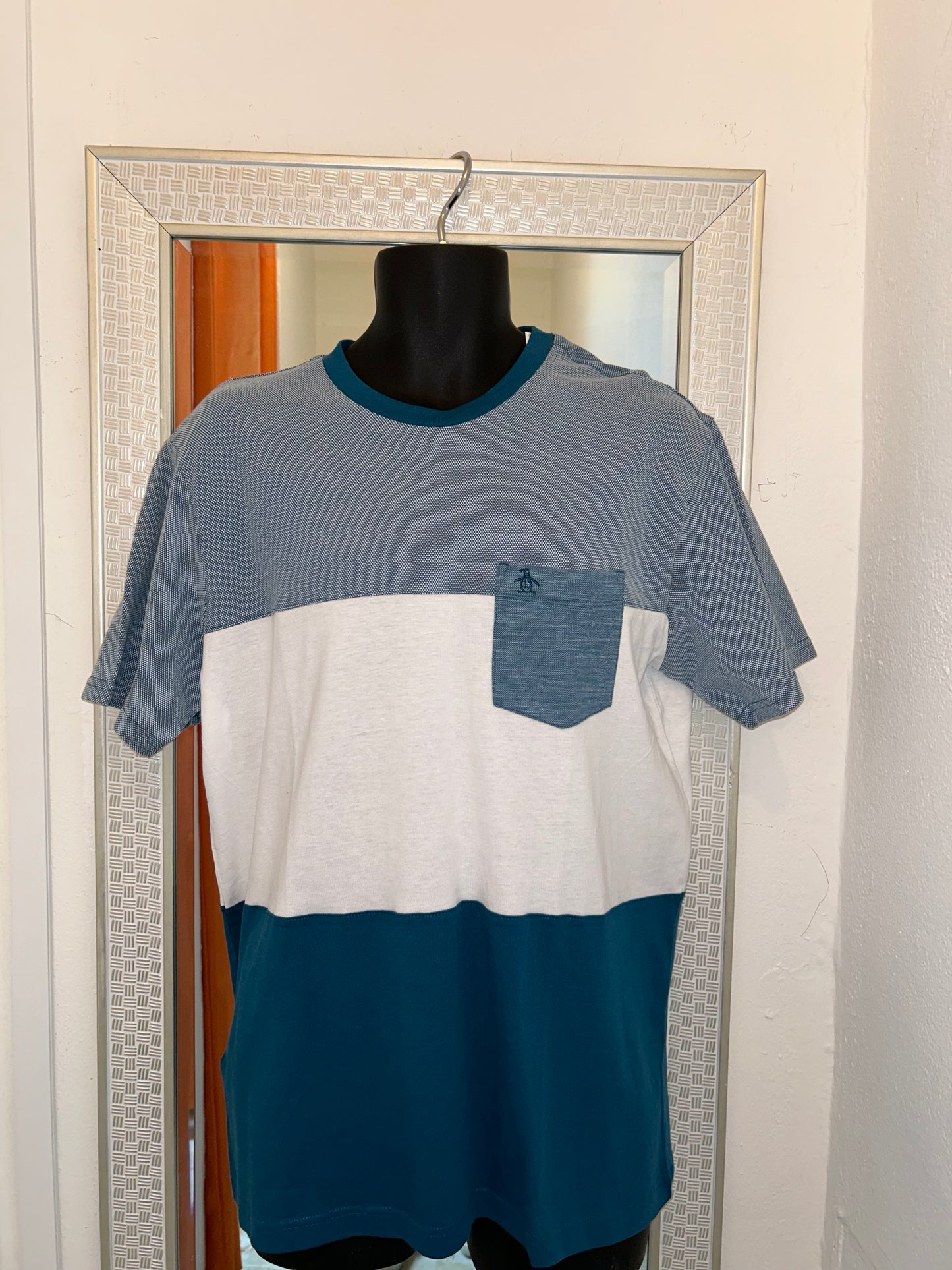 ORIGINAL PENGUIN ORANGE, PINK AND DARK BLUE T-SHIRT