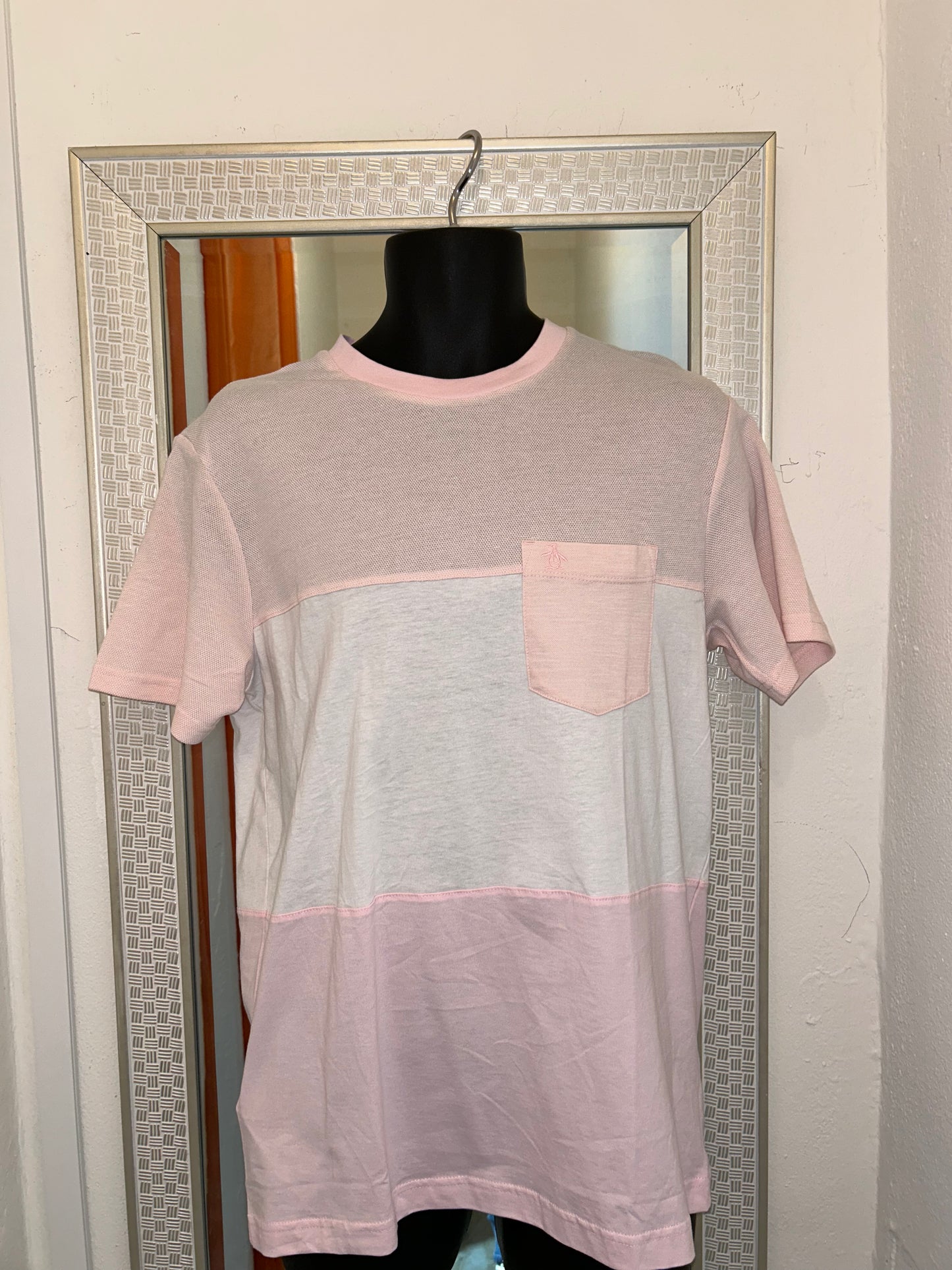 ORIGINAL PENGUIN ORANGE, PINK AND DARK BLUE T-SHIRT