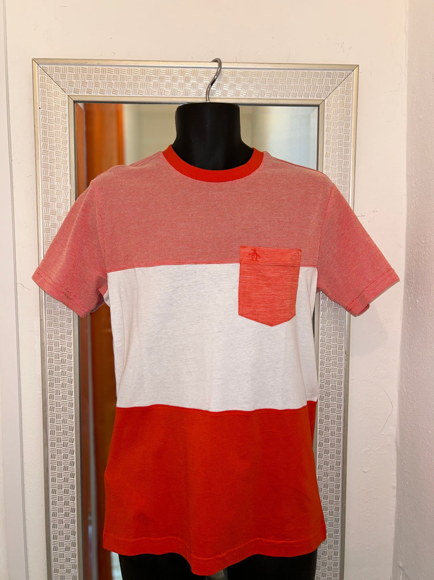 ORIGINAL PENGUIN ORANGE, PINK AND DARK BLUE T-SHIRT
