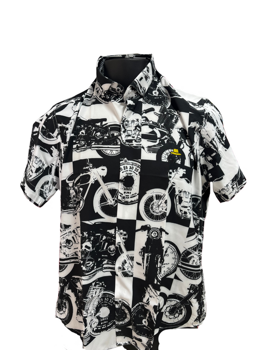 SAMBARLOT Black and White Motorcycle Shirt