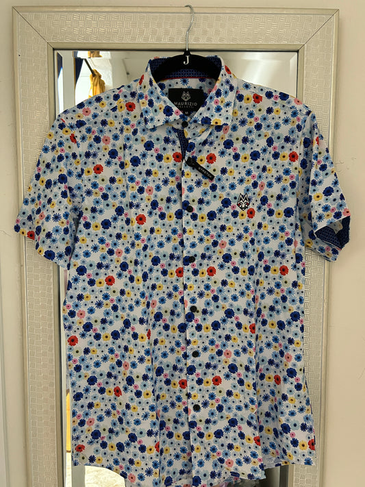 Maurizio Blue Multicolor Flower Shirt