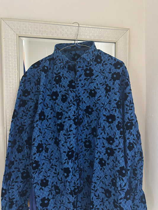 SPAZIO Blue Black Flowers Shirt