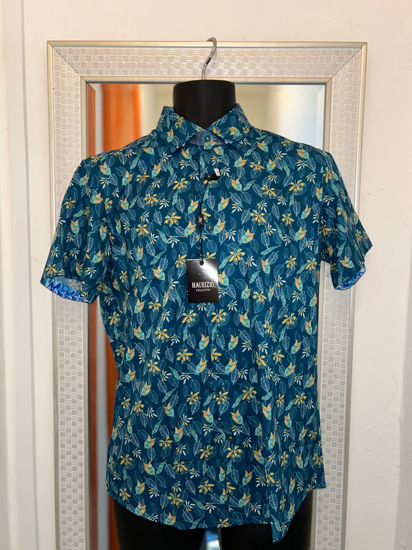 MAURIZIO CELETTI TEAL PRINT SHIRT