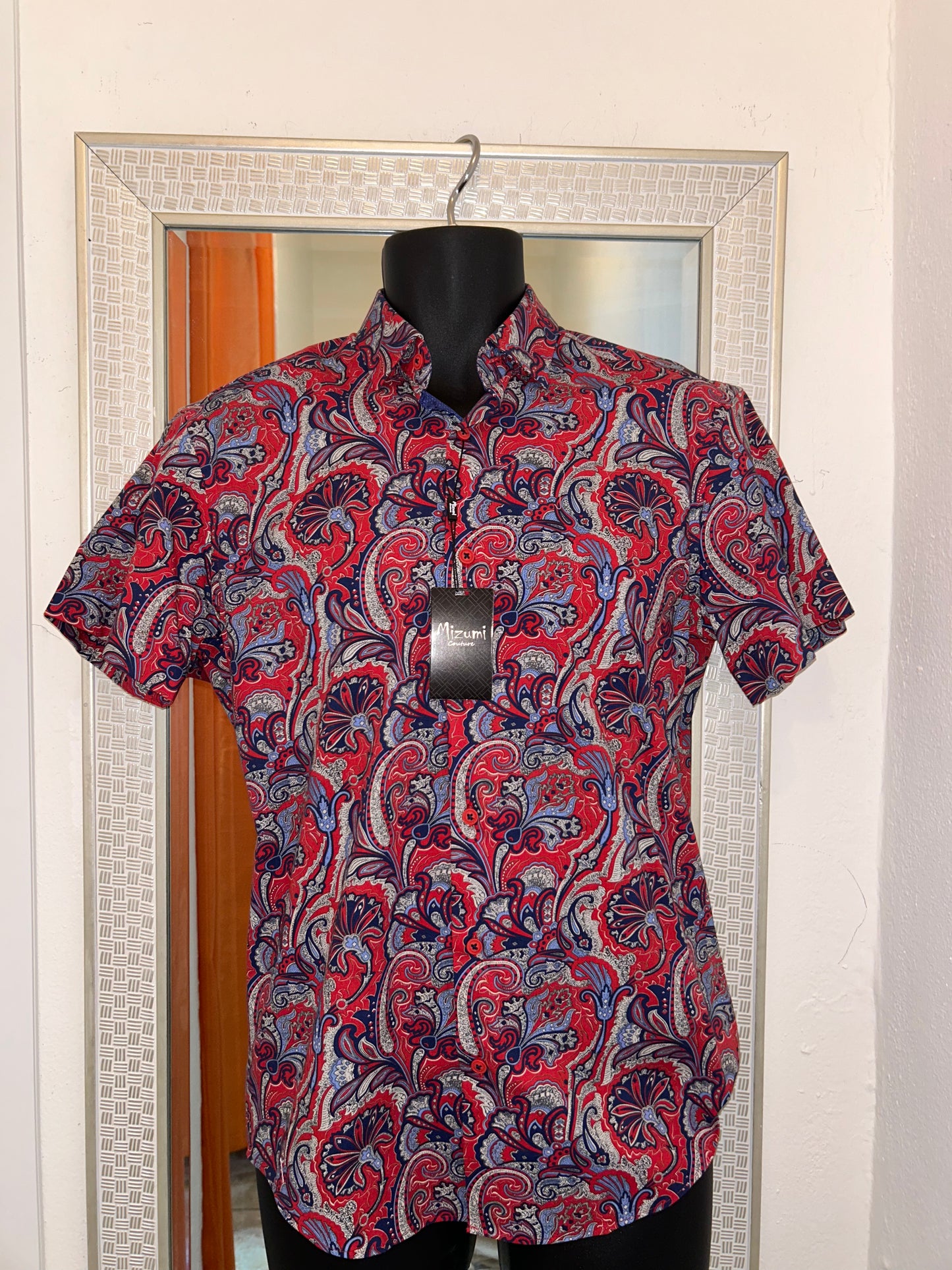 MIZUMI RED AND NAVY PRINT SHIRT