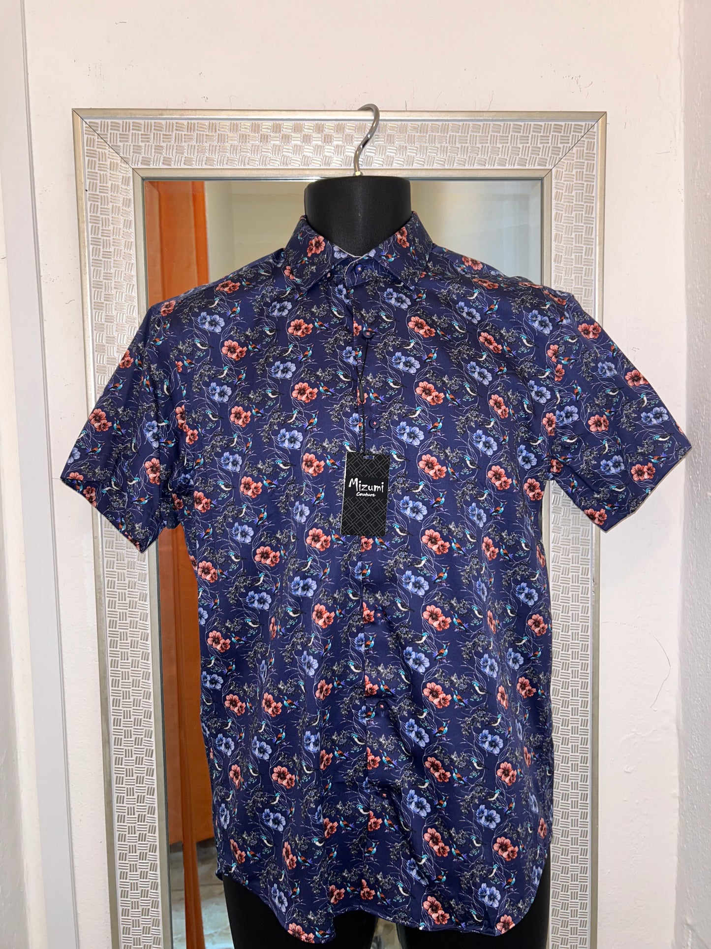 MIZUMI NAVY FLOWER DETAIL SHIRT