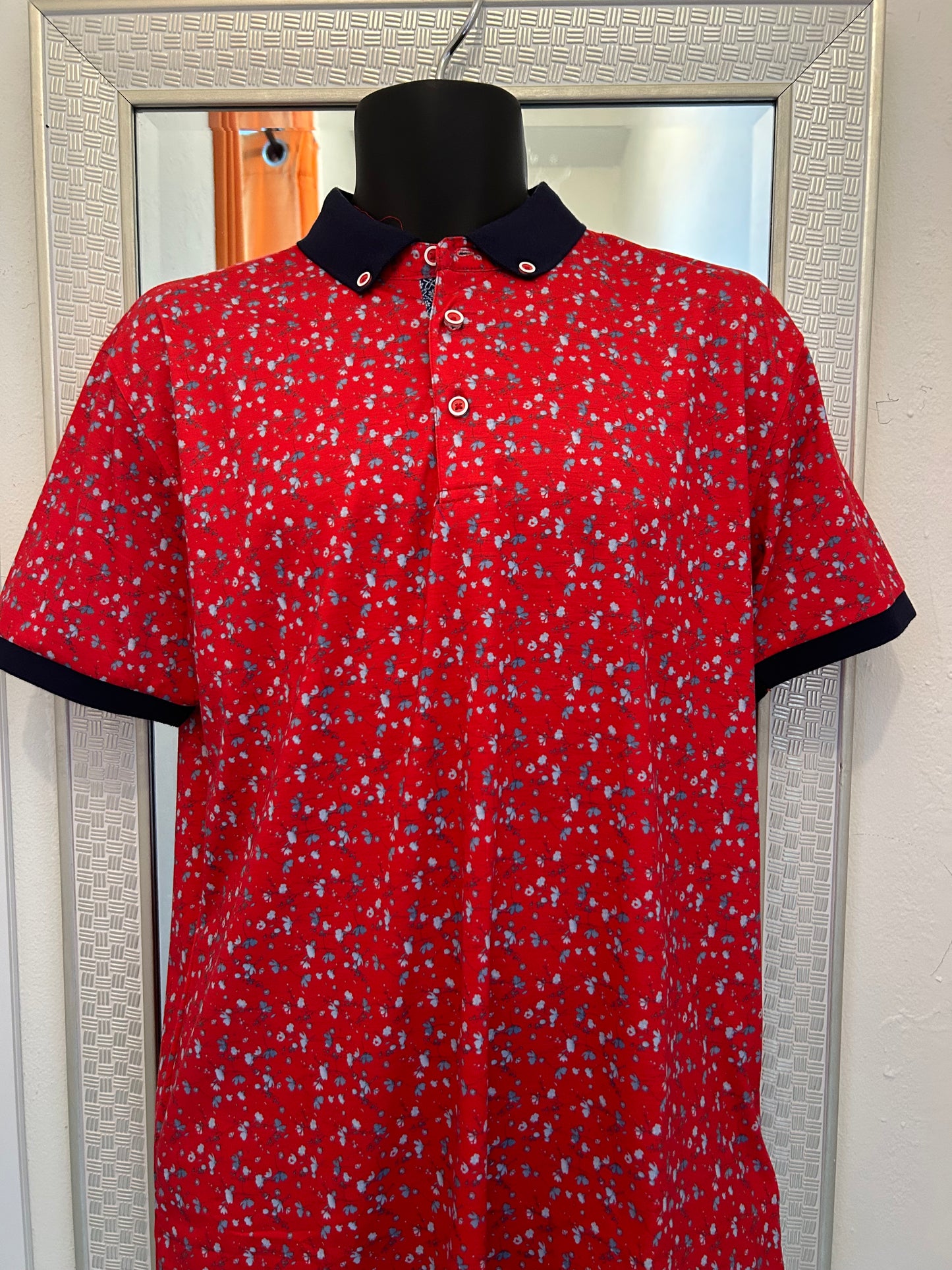 Maurizio Red & Blue Flower Polo