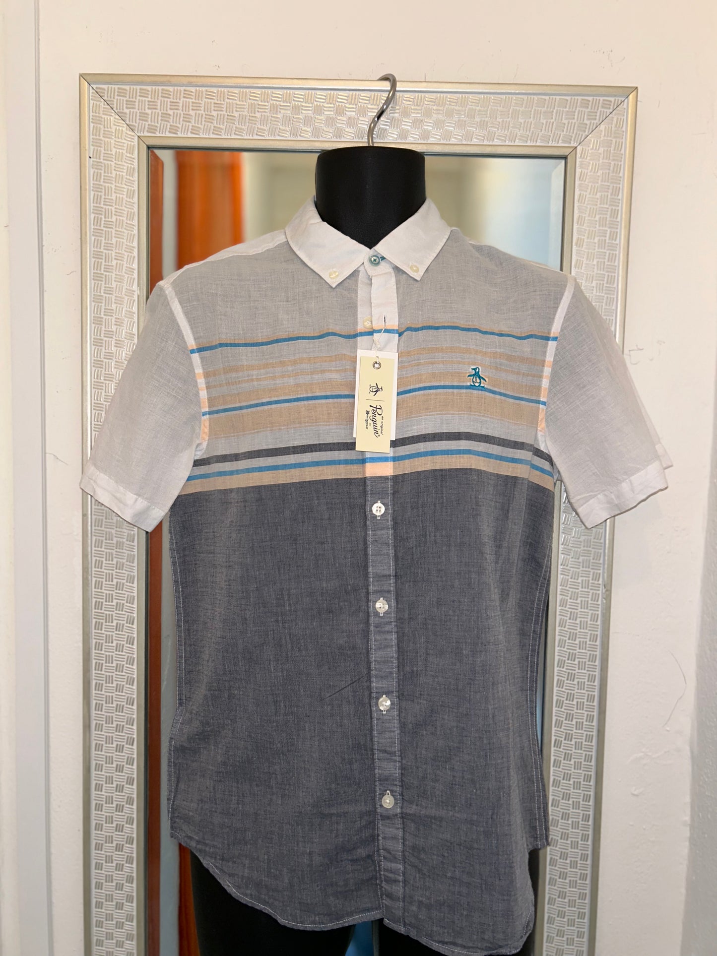 ORIGINAL PENGUIN WHITE AND GREY SHIRT